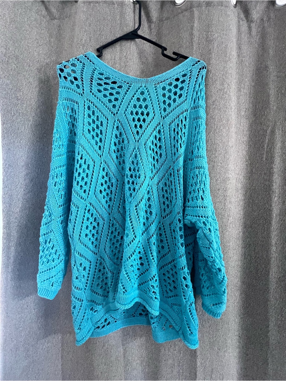 Open-Knit Scoop Neck Sweater in Turquoise